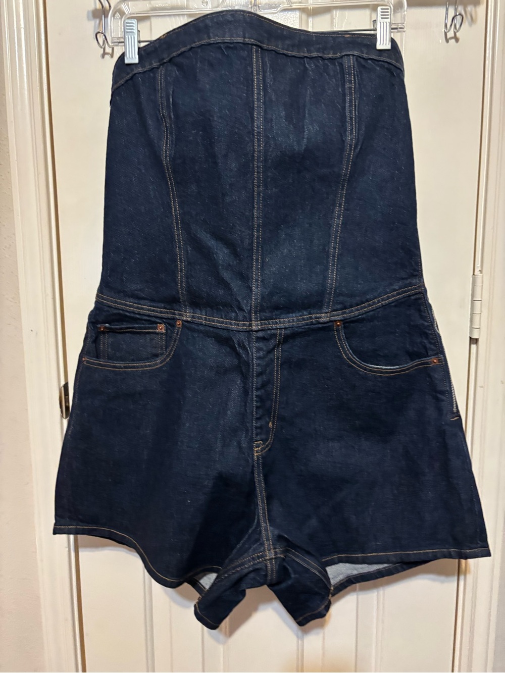 Abercrombie & Fitch Dark Blue Denim Strapless Romper - Large Tall
